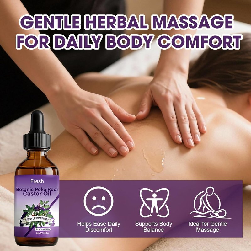 Poke Root & Castor Oil - Natural Lymphatic Support with Vitamin E | Soothing Massage Blend for Skin Wellness