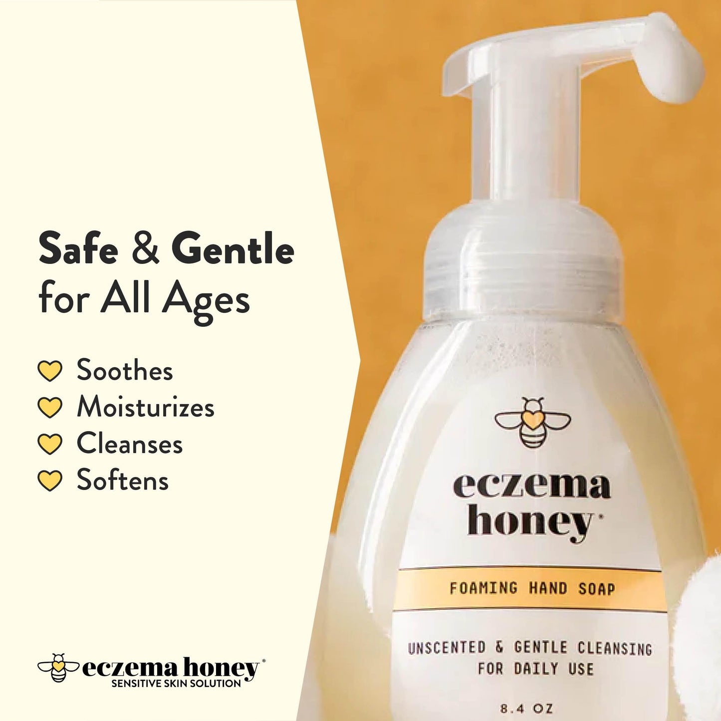 ECZEMA HONEY Gentle Foaming Hand Soap - Gentle Cleanser for Dry Hands - Non-Toxic Unscented Hand Soap - Natural Hand Cleaner for Bathroom & Kitchen - Organic Honey Handwash (16 Oz)