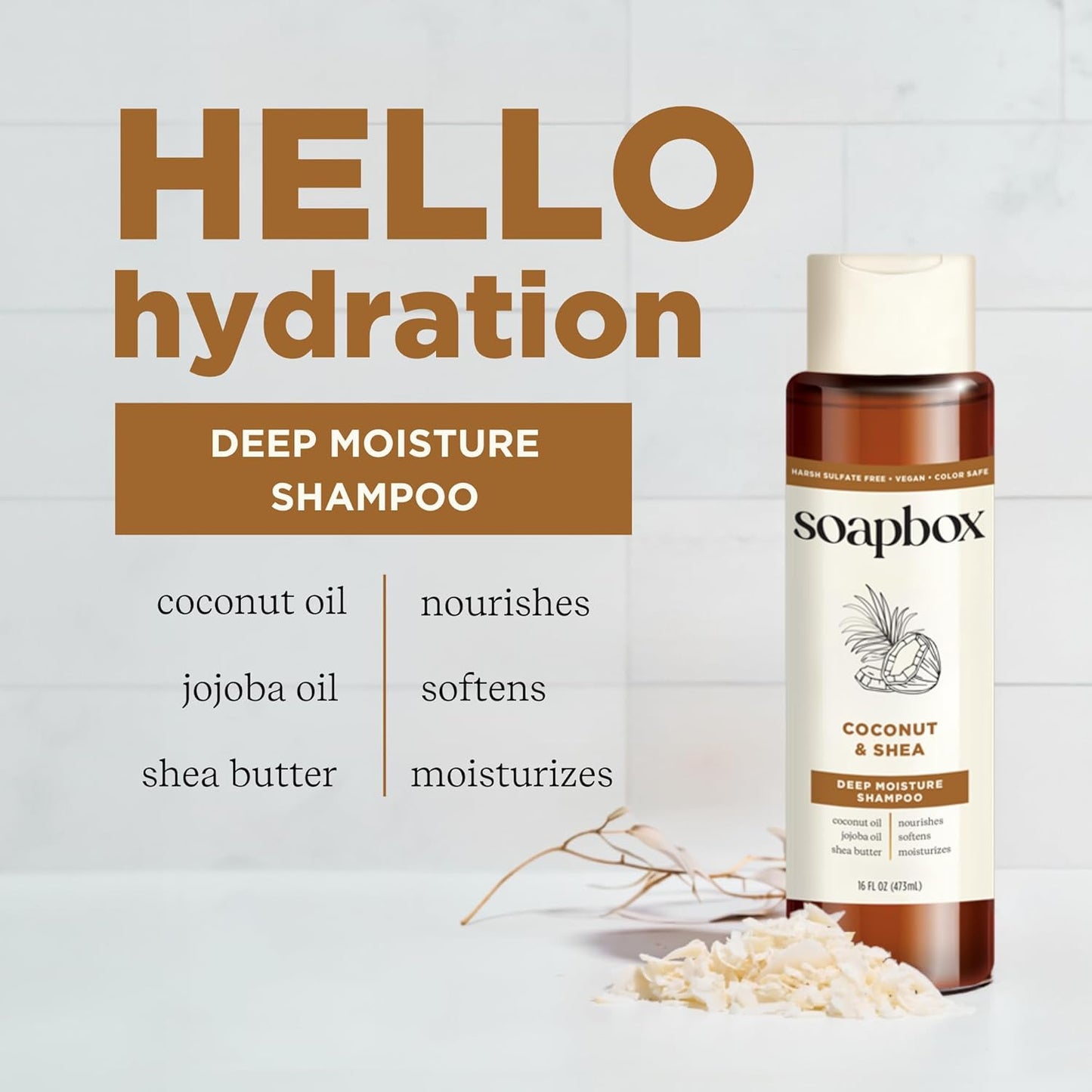 Soapbox Shampoo, Vegan & Cruelty Free Hydrating Shampoo with Tea Tree with Shea Butter, Color Safe, Paraben and Harsh Sulfate Free All Natural Hair Cleanser, 16oz (Pack of 3)