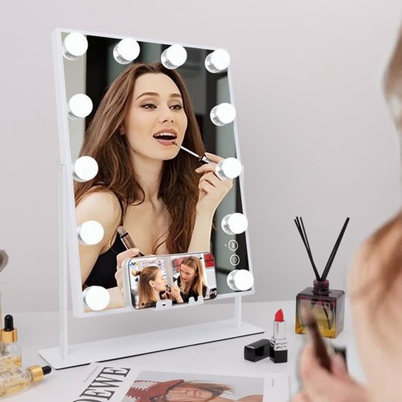 Leishe Hollywood Vanity Mirror with Lights and Speaker Lighted Makeup Mirror with Wireless Charging and 3 Lighting Modes, Detachable 10x Magnification (11.81" x 16.14")