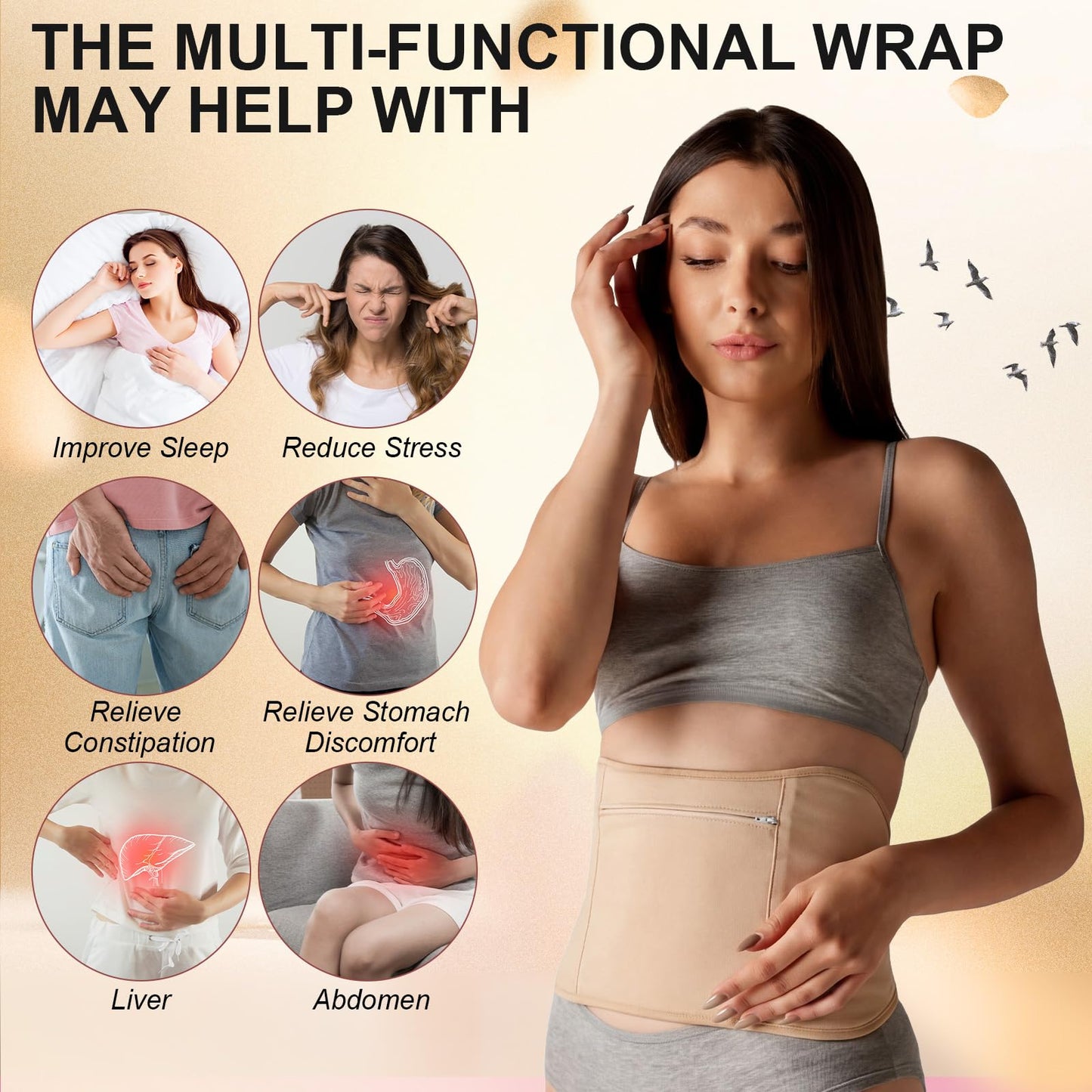 Nuanchu Castor Oil Pack for Belly Comfort Reusable Castor Oil Packs Fits Waist 31.5"-38.5" Cotton Leak Resistant Layer Hot Cold Pack Adjustable for Women(2 Pcs,Black, Skin Tone,Classic)
