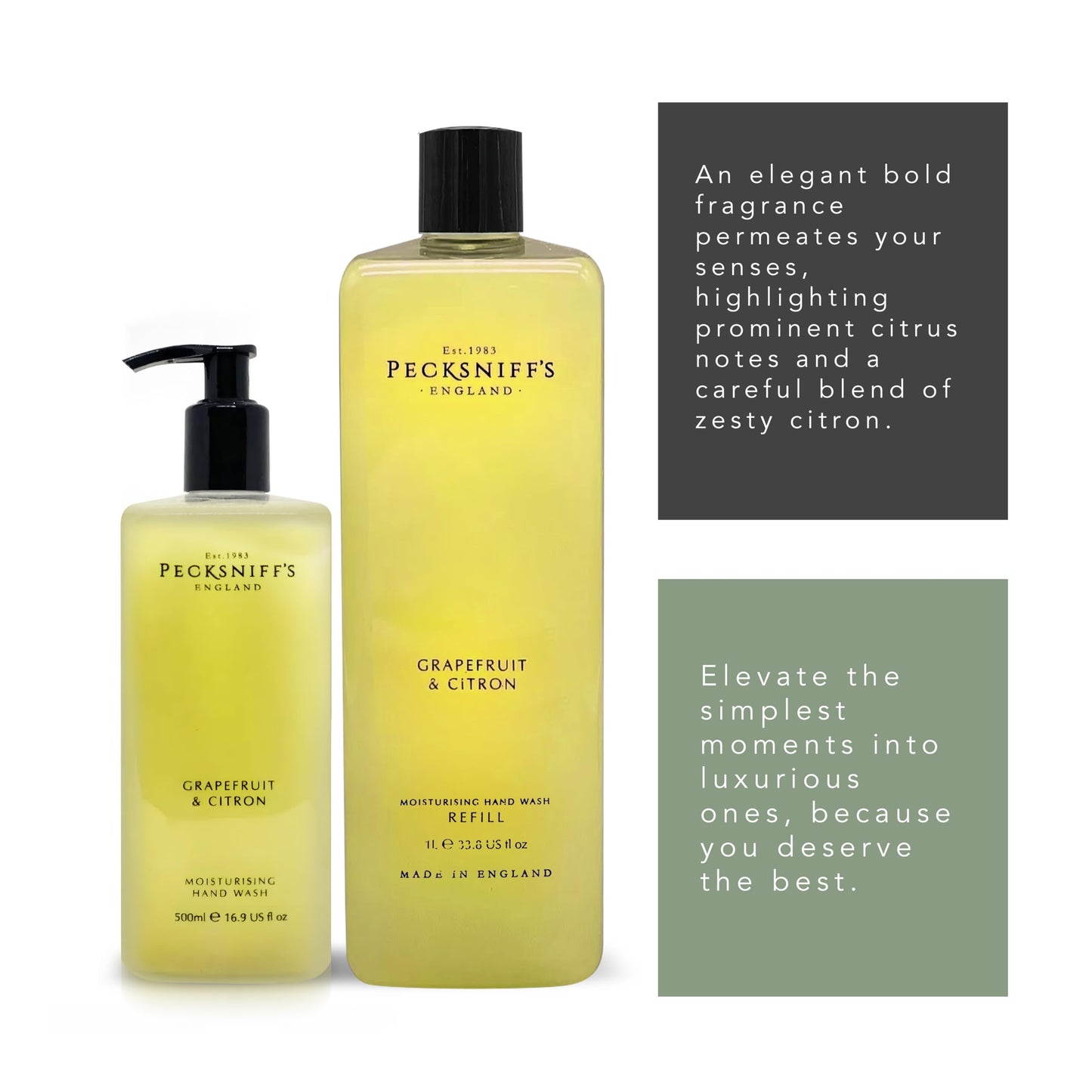 Pecksniff's Classic Moisturizing Hand Wash 500ml Set with 1L Refill (Grapefruit & Citron)