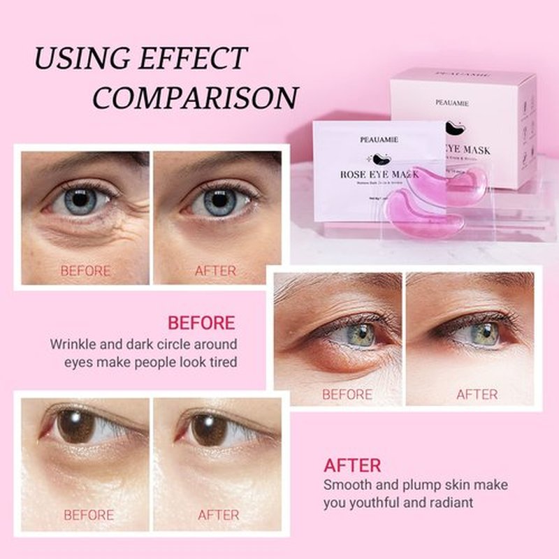 PEAUAMIE Under Eye Patchs (30 Pairs) Rose Eye Mask for Dark Circles and Puffiness Wrinkle Eye Bags (Rose)