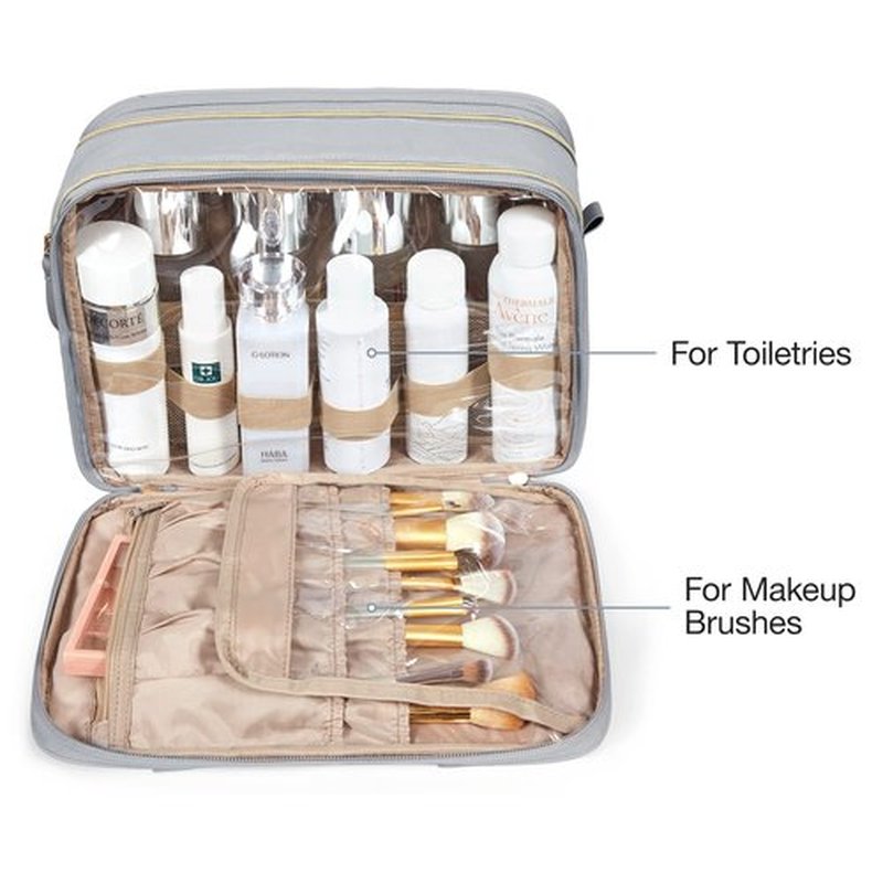 BAGSMART Toiletry Bag for Women, Large Toiletry Bag Water-resistant Makeup Cosmetic Organizer Bag for Accessories, Shampoo, Full Sized Container, Toiletries (Medium, Grey)