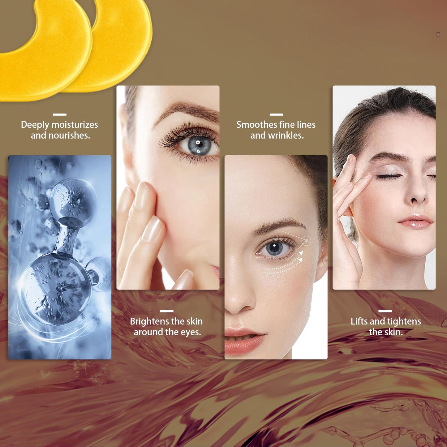 Blusheva Beauty Gold Under Eye Mask 24 Pairs, Collagen Eye Patches, Undereye Mask Patches Eye Masks for Dark Circles and Puffiness, Eye Patches for Puffy Eyes and Dark Circles, Vegan Cruelty Free