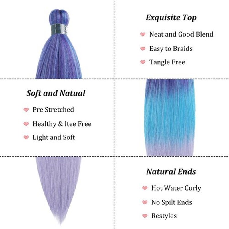 UPruyo Pre Stretched Braiding Hair Blue Purple Ombre Braiding Hair Pre Stretched Synthetic Hair Extensions for Braiding Box Braids Yaki Knotless Hypoallergenic Prestretched Braiding Hair 26 inch