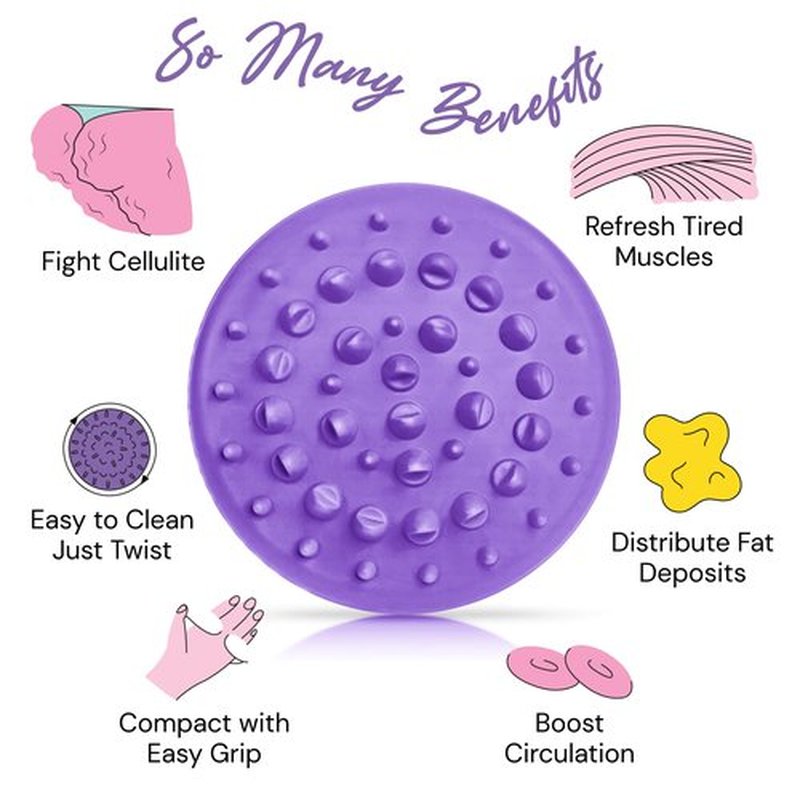 Scala Silicone Cellulite Massager, Bath Shower Scrubber Accessories, Bathroom Toys, Cellulite Remover, Body Massager Tool, Exfoliator, Fat Roller Use with Creams and Oils, Purple