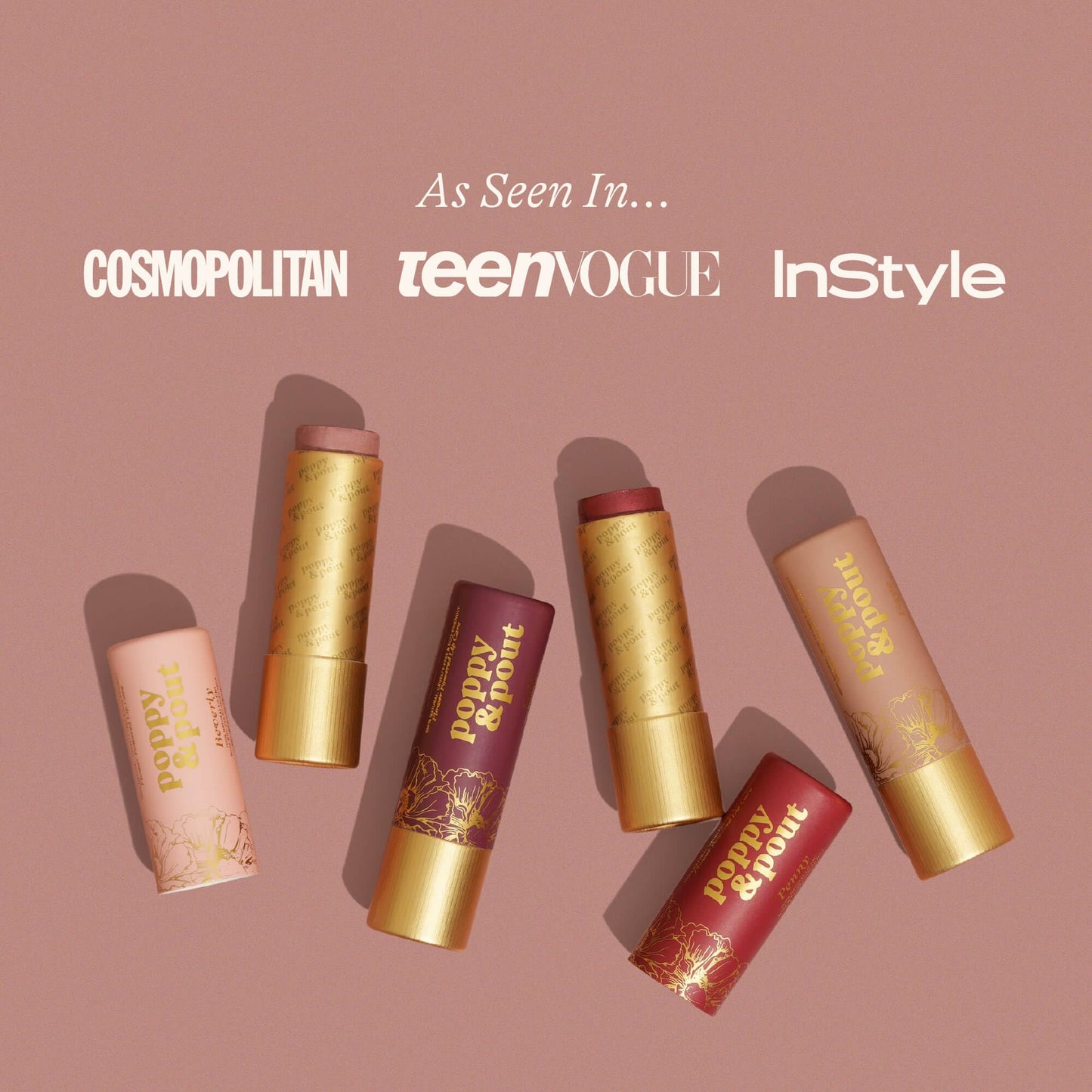 Poppy & Pout All Natural Lip Tints, Sustainable Cardboard Tubes, Hand-filled, Beeswax, Vitamin E, Coconut Oil, Cruelty Free (10pk Premium Gift Set)