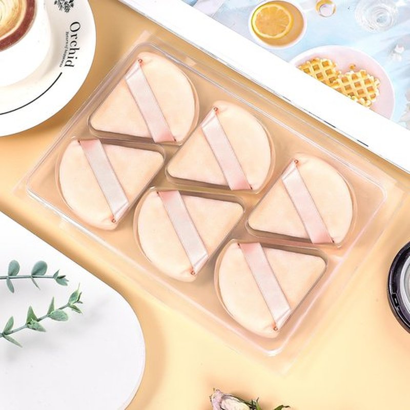 Pimoys 6 Pieces Powder Puff Triangle Makeup Powder Puffs for Face Powder Setting Powder Cosmetic Foundation Blending Sponge Beauty Makeup Tool, Beige
