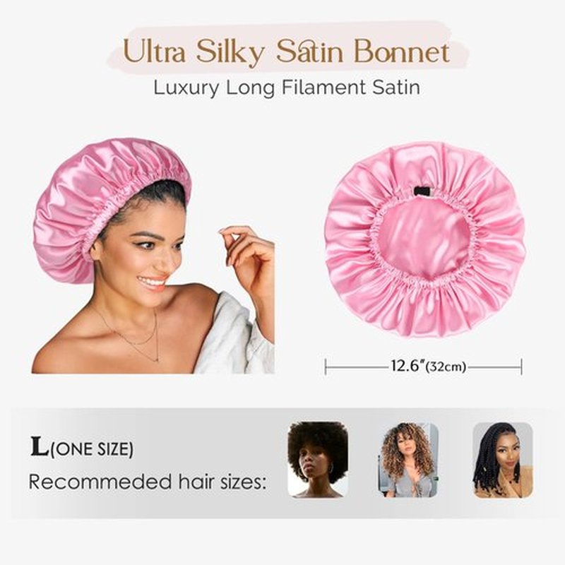 YANIBEST Silk Bonnet Satin Bonnet for Sleeping Women and Men, Adjustable Double Layer Hair Bonnet for Curly Braids Hair Light Pink