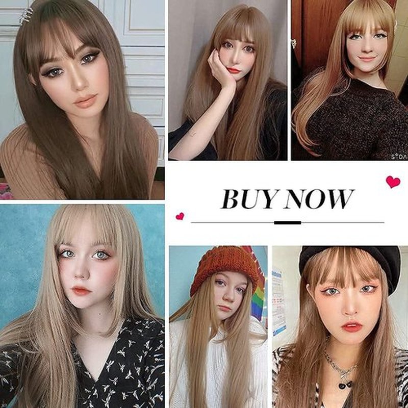 EMMOR Blonde Wig With Bangs For Women Long Straight Wigs Barbie wig Synthetic For Girls Halloween Party Cosplay And Daily Use(26" Blonde)