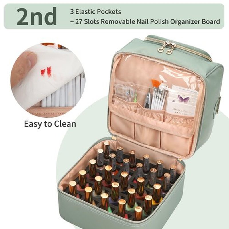 CUBETASTIC Nail Polish Organizer Case, Nail Supplies Storage Box Holds 27 Bottles Nail Polish & Nail Lamp, Travel Nail Tech Carrying Case, Nail Kit Bag For Nail Stuff & Manicure Tools