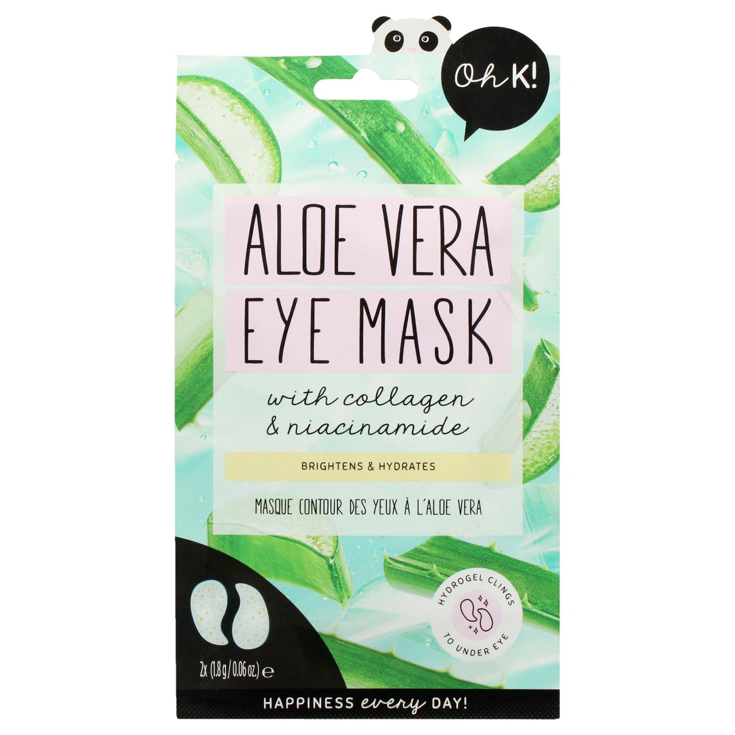 Oh K! Eye Mask - Aloe Vera - Hydrating Under Eye Patches - Gel Patches with Niacinamide - Collagen Mask for Pore Reduction and Dark Circles - 1 Pair
