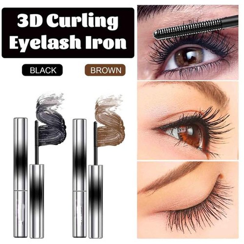 Iron Wand Mascara, Lashtitan Iron Wand Mascara, Waterproof Mascara for Sensitive Eyes, 3D Curling Eyelash Iron Mascara with Eyelash Curler, Long Lasting Bristleless Mascara (Brown, 1)