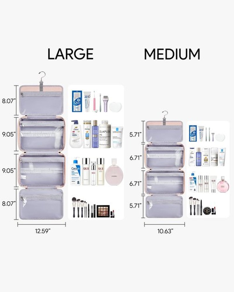OlarHike Toiletry Bag,Large Size Waterproof Hanging Bags, Makeup Jewelry 3 in 1 Essentials Travel Packing Organizers, Fulled-Sized Family Pack, Shampoo, Conditioner, Brushes Set (Pink)