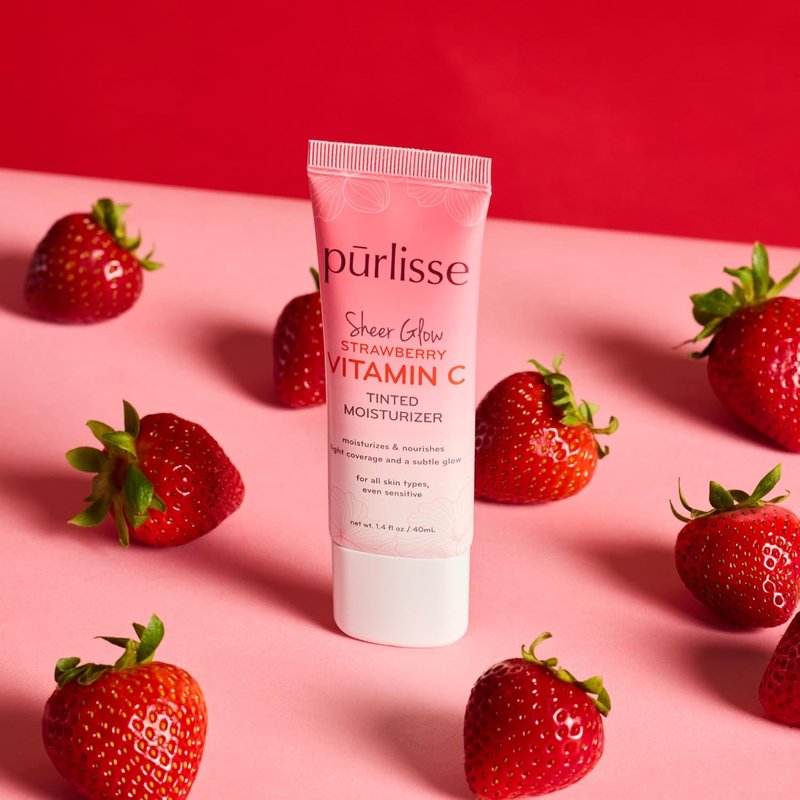 Pūrlisse Sheer Glow Strawberry Vitamin C Tinted Moisturizer - Antioxidant-Enriched Skin Tint for Even Complexion - Deep (1.4 oz)