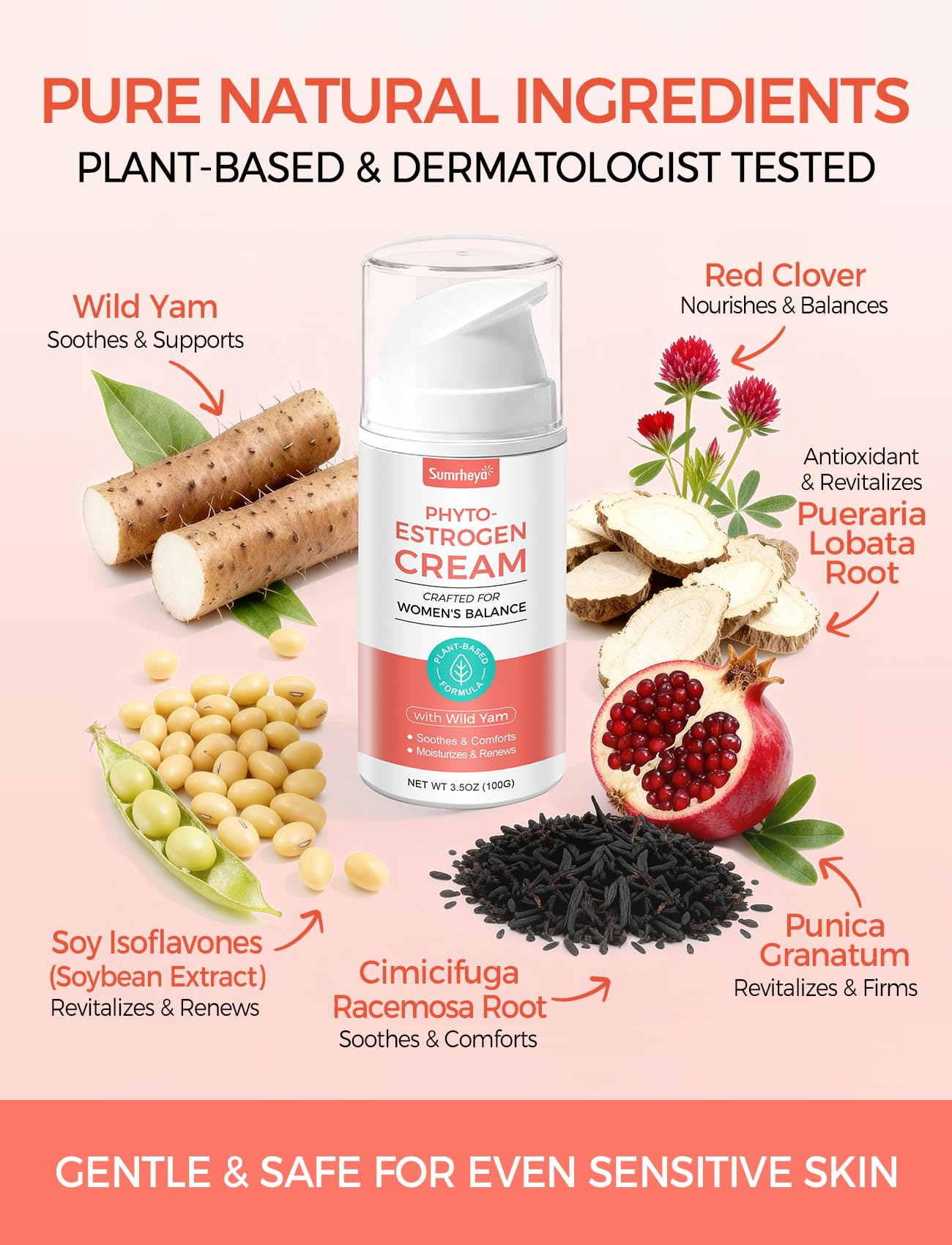 Sumrheya Natural Estrogen Cream for Women - Soothing Phytoestrogen Moisturizer with Wild Yam - Balancing Skin Cream for Menopause Support - Moisturizes, Firms & Revitalizes Dry, Sensitive Skin