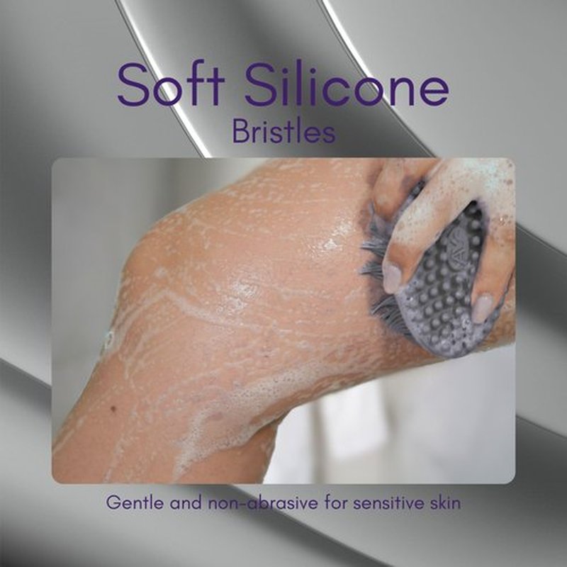 Avilana Silicone Exfoliating Body Scrubber – Dual-Sided Silicone Loofah for Shower, Body Scrubber for Men & Women, Gentle Loofa Alternative, Easy-to-Clean Silicone Body Scrubber(Dark Gray with Silver)