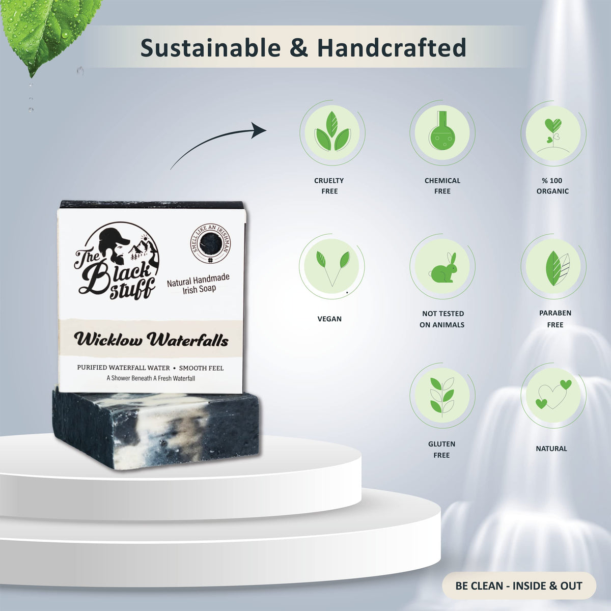 The Black Stuff All Natural Bar Soap for Men Handmade Cold Process Soaps with Organic Ingredients and Essential Oils - Mens Soap for Daily Use, Wicklow Waterfalls Body Soap