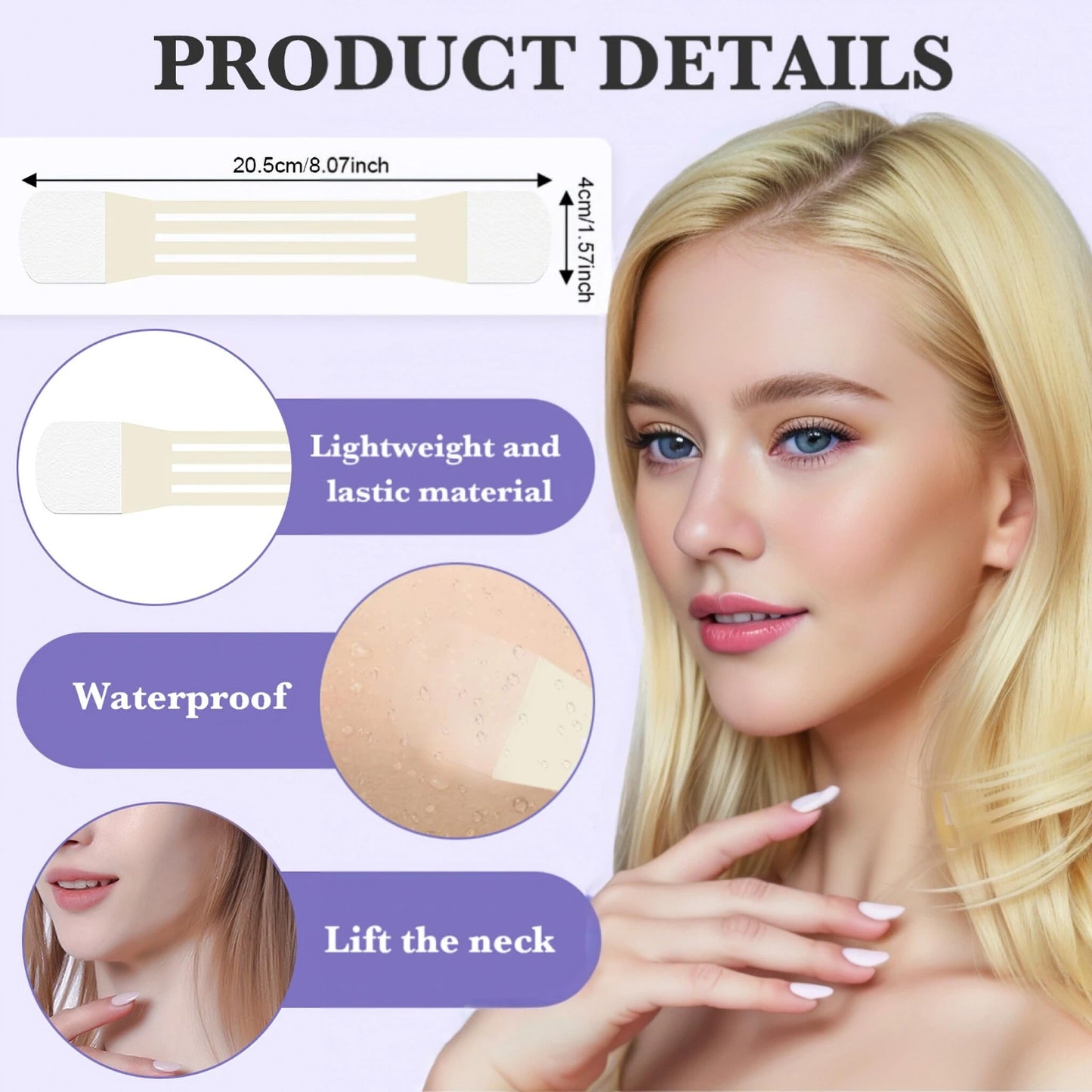 BeSpace Neck Lift Tape, 20Pcs Instant Face Tape Lifting For Sagging Skin Neck Wrinkle Patches Care For Women With 4pcs Bands
