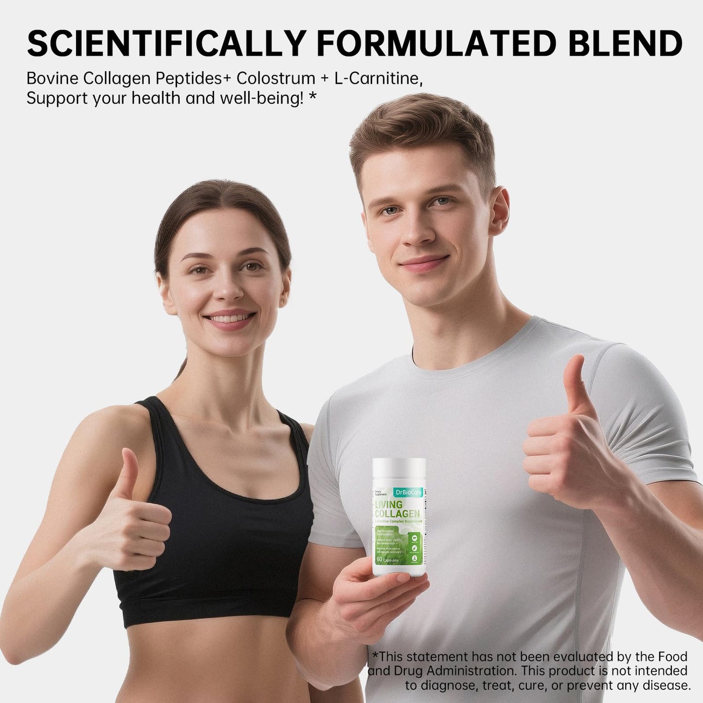 DrBioCare Living Collagen L-Carnitine Complex Supplement, Grass Fed Bovine Collagen Peptides,Bovine Colostrum,Cinnamon Extract,Mulberry Leaf Extract, Non-GMO, 60 Capsules