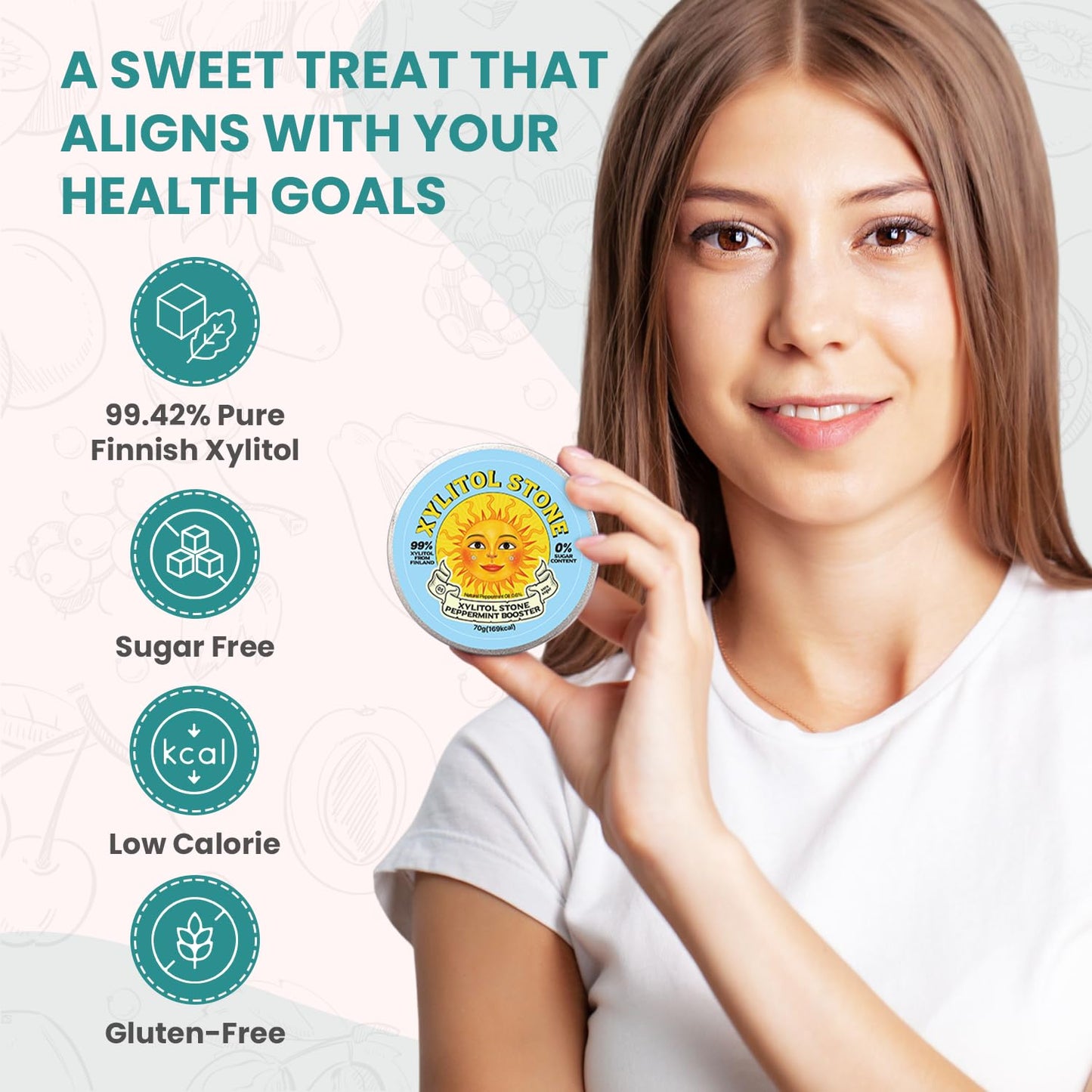 Xylitol Stone Sugar Free Candy - Vegan & Keto Friendly Unique Hard Candy - 100% Natural Flavor Candies - Gluten Free & Non-GMO Breath Freshener Low Calorie Mints - Peppermint Booster (Pack of 2)