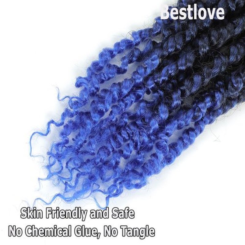 Bestlove Blue Pretwisted Passion Twist Crochet Hair 14 Inch 8 Packs Pre-looped Ombre Blue Crochet Hair Water Wave Passion Twist Braiding Hair Extensions for Black Women