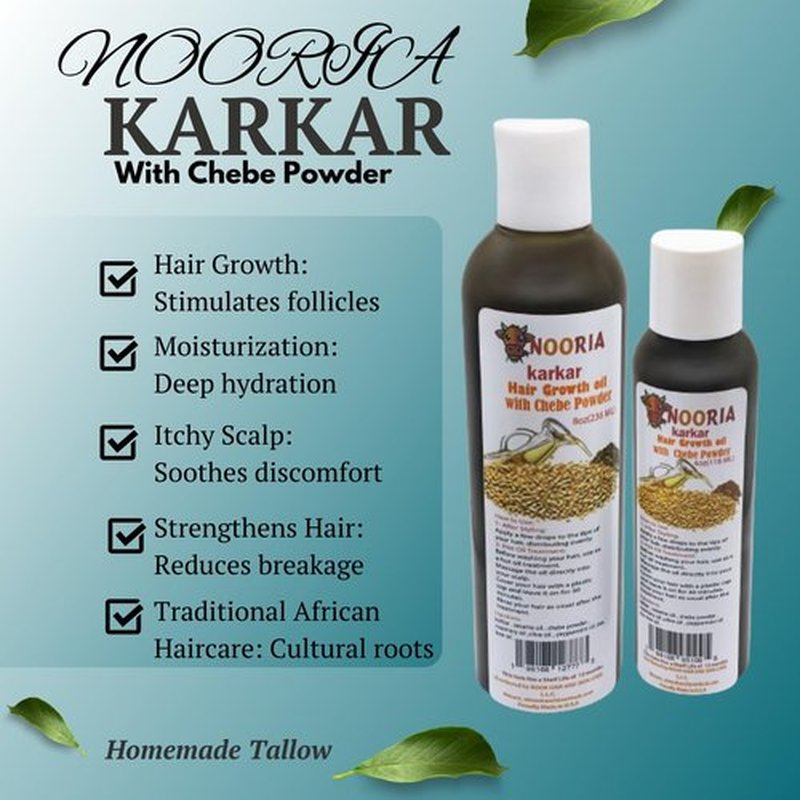 NOORIA Karkar Hair Growth Oil 8oz with Authentic Chebe Powder, Peppermint Scent, Deep Moisturizing, Itchy Scalp Relief, Contains Sesame, Rosemary, Olive, Peppermint, and Tea Tree Oil