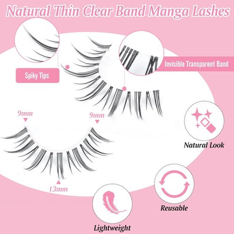 Manga Lashes Natural Look Anime Lashes with Clear Band Natural Manga Eyelashes Manhua Manhwa Lashes Korean Japanese Style Cosplay Lashes by EYDEVRO