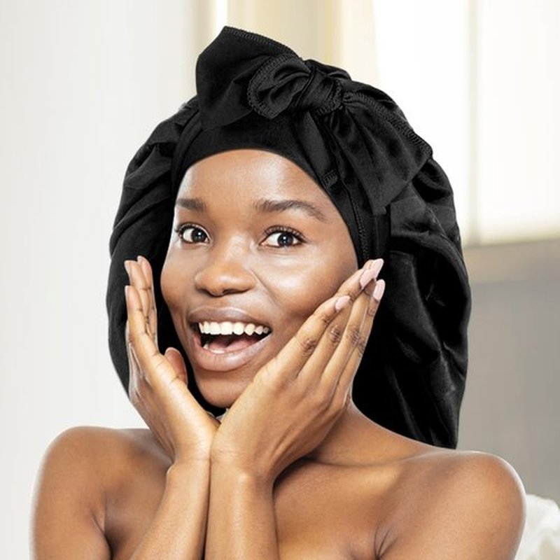 Arqumi Pack of 2 Satin Sleeping Bonnet, Large Satin Sleep Bonnet with Long Strap, Adjustable Sleep Cap Hair Bonnet for Women & Men, Black+Pink
