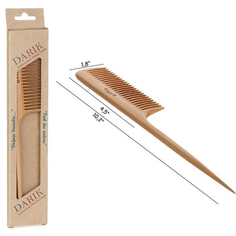 Wide Tooth Wooden Comb | Cepillo Ancho de Madera para Cabello | Natural Hairbrush | Vintage Style Hairbrush | Wood Comb for Gentle Styling | Anti-Static Hair Comb (Fine Tooth Tail Comb)