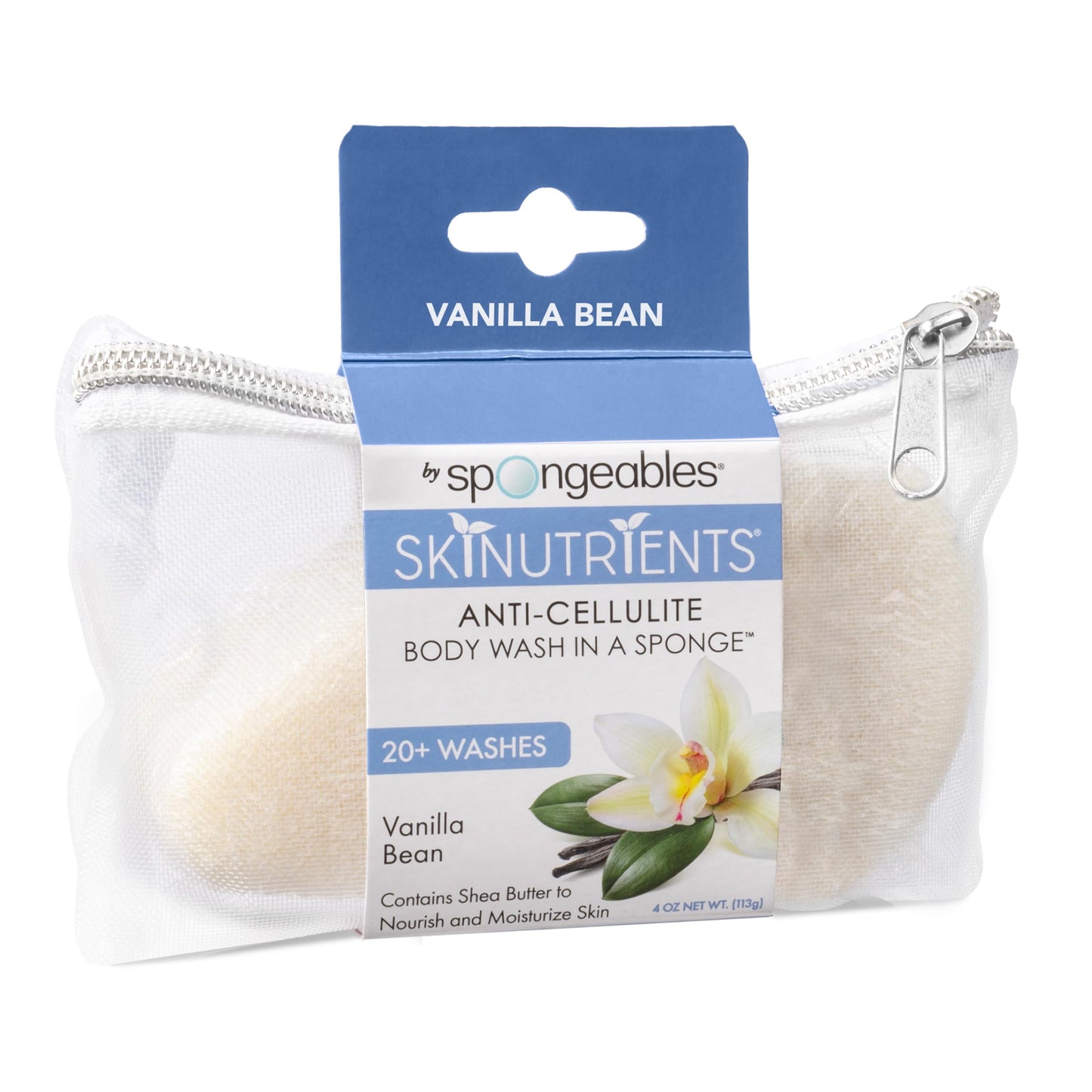 Spongeables Anti Cellulite Body Wash in a 20+ Wash Sponge, Vanilla Bean, 1 Count