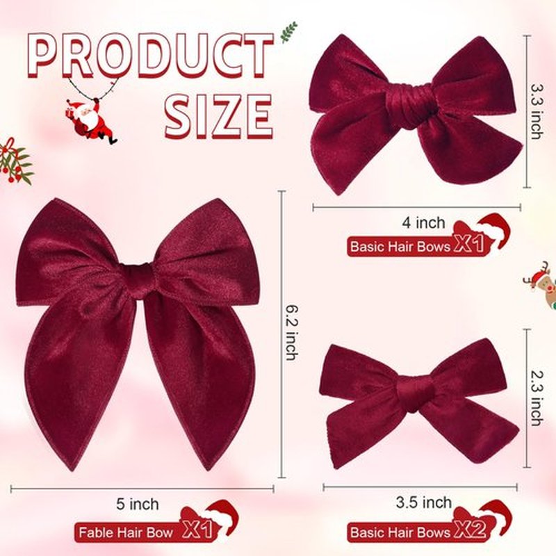 DEEKA 4 PCS Dark Red Velvet Hair Bows 3 Styles 5" & 4" Handmade Hair Bow set for Toddler Girls Alligator Hair Clips Knot Bows Hair Accessories for Little School Girls (Dark Red)
