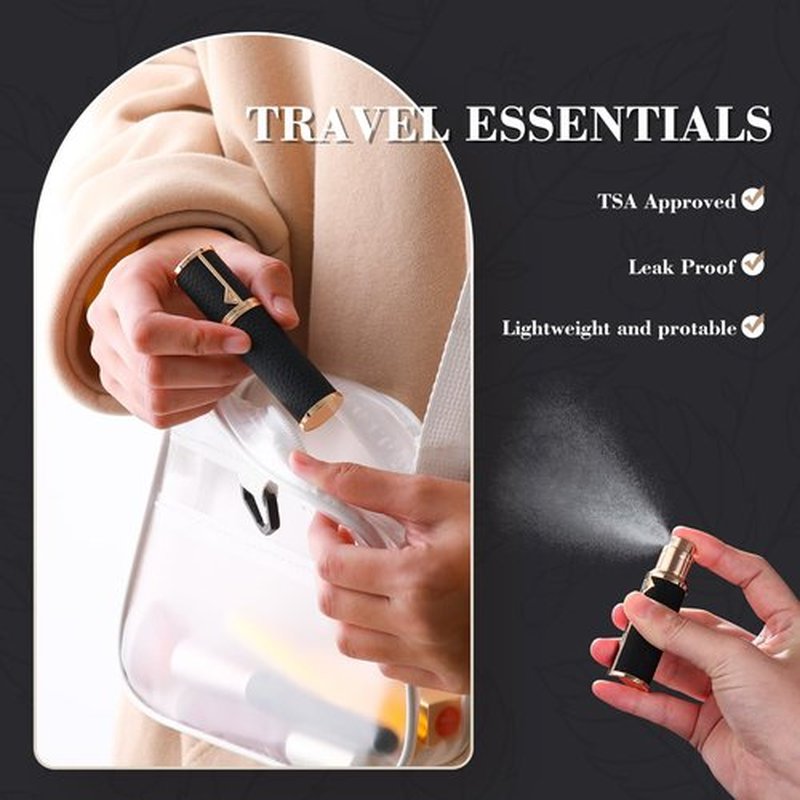 Kuangre Perfume Travel Refillable Bottle, Tsa Approved 5ml Perfume Atomizer Bottle, Portable Size Sprayer Bottle Luxurious Pocket Perfume Dispenser Pump Transfer Tool for Women Men Travel Accessories.