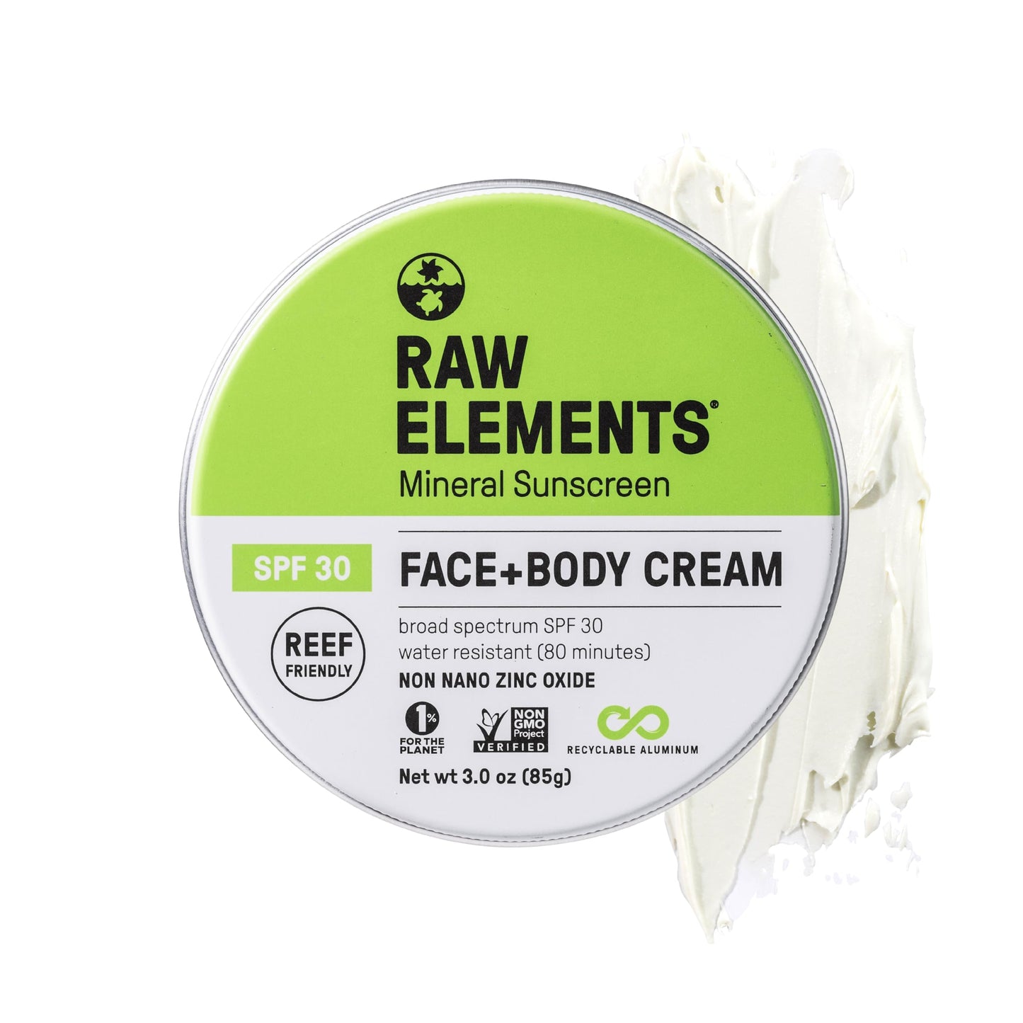 Raw Elements Face and Body Mineral Sunscreen SPF 30 Tin, Organic Sunblock Daily Protection, Non Toxic Reef Safe, Water Resistant, Cruelty Free, Plastic Free