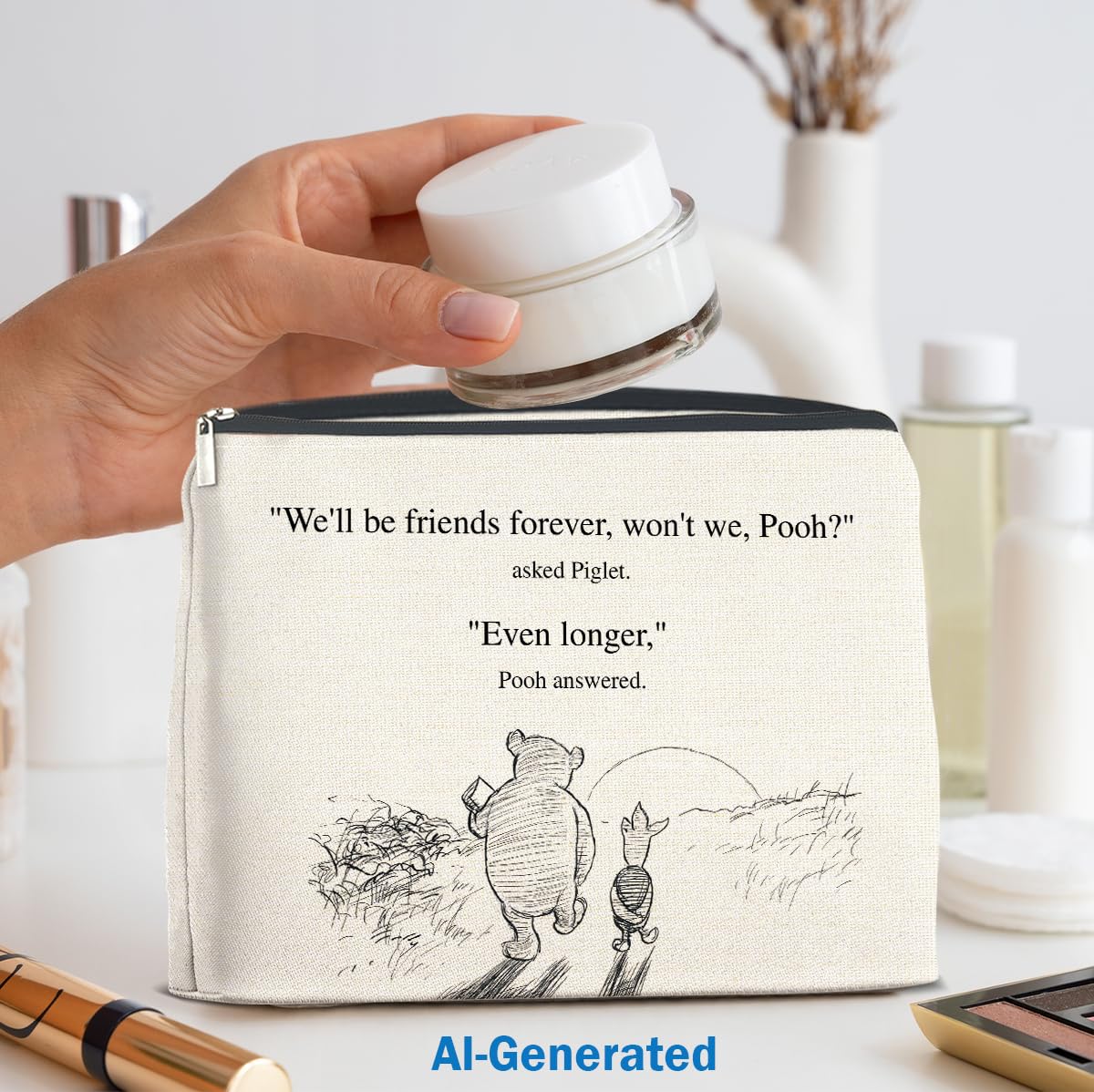 YeleY Friendship Gifts for Women Friends, Pooh Bear Gifts for Best Friends, Classic Pooh Bear Makeup Bag Cosmetic Bag