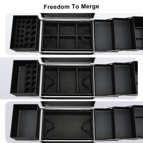 Stagiant Aluminum Rolling Makeup Train Case Large Organizer Cosmetic Trolley 4 Tray Sliding Rail Removable Middle Layer with Key Spinner Wheels Salon Barber Storage Case - Purple Diamond