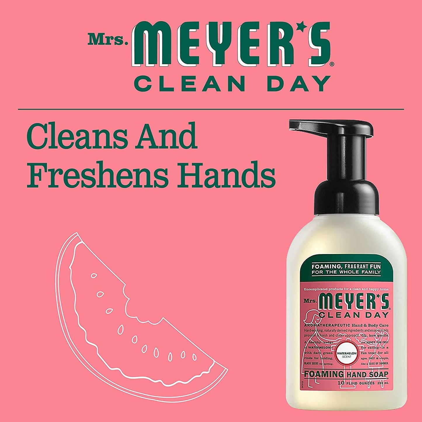 Mrs. MEYER'S CLEAN DAY Foaming Hand Soap, Watermelon Scent, 10 Fl oz. (Pack of 2)