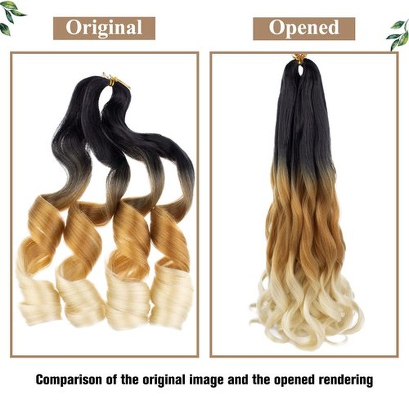 COOKOO 9 Packs 22 Inch French Curl Braiding Hair Pre Stretched Ombre Blonde Bouncy Braiding Hair Loose Wavy Spiral Curl Braids for Women Spanish Curls Synthetic Hair Extension 1B/27/613#