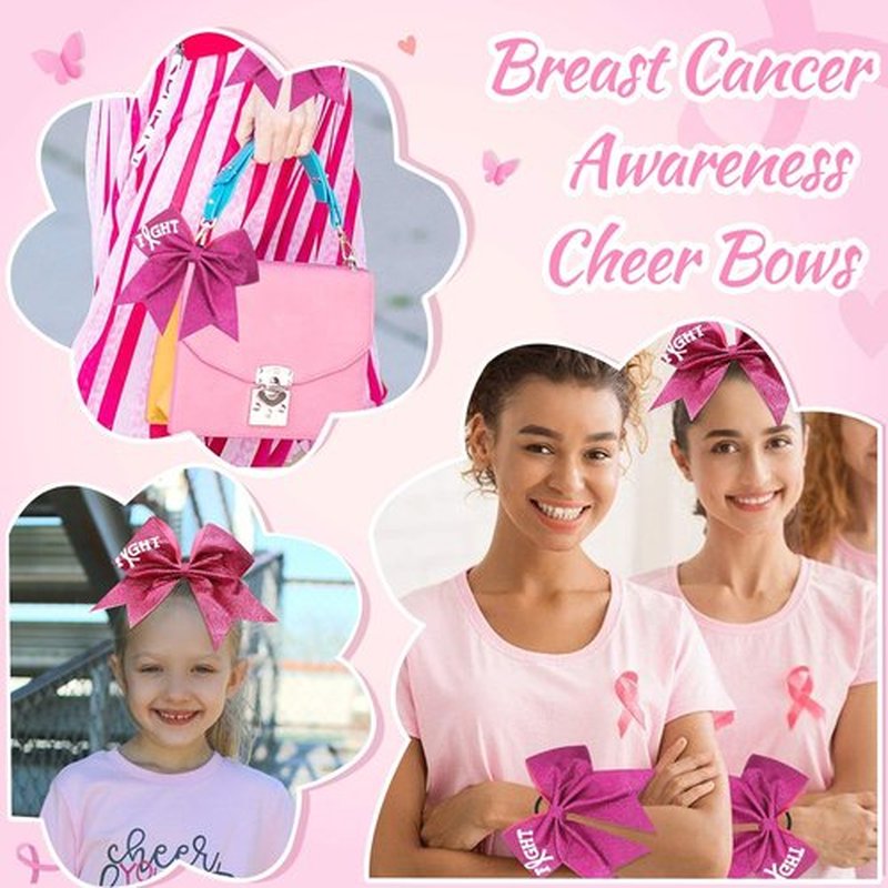 Subesty 7" Large Breast Cancer Awareness Girls Cheerleader Hair Bow Elastic Ponytail Holder For Girls Women Set Of 10