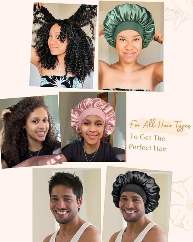 YANIBEST Silk Bonnet for Sleeping Women Double Layer Satin Lined Hair Bonnets for Sleeping Soft Elastic Band Silk Sleep Cap for Curly Natural Hair