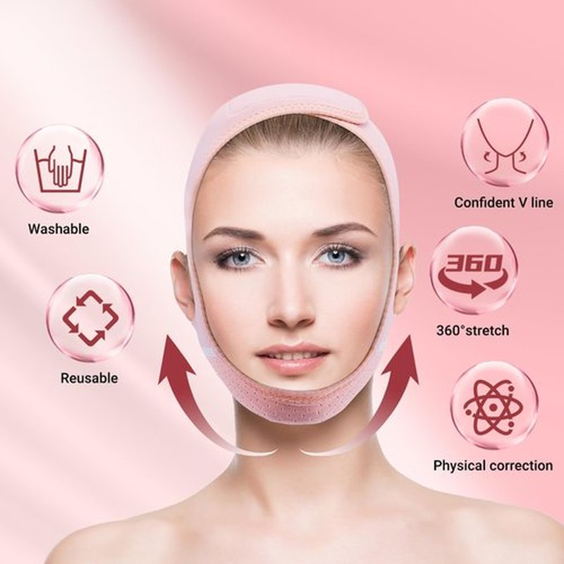Juskaa Reusable V Line Lifting Mask with Chin Strap for Sleeping,Face Lift Prevent Sagging, Jaw Exerciser,light pink,M