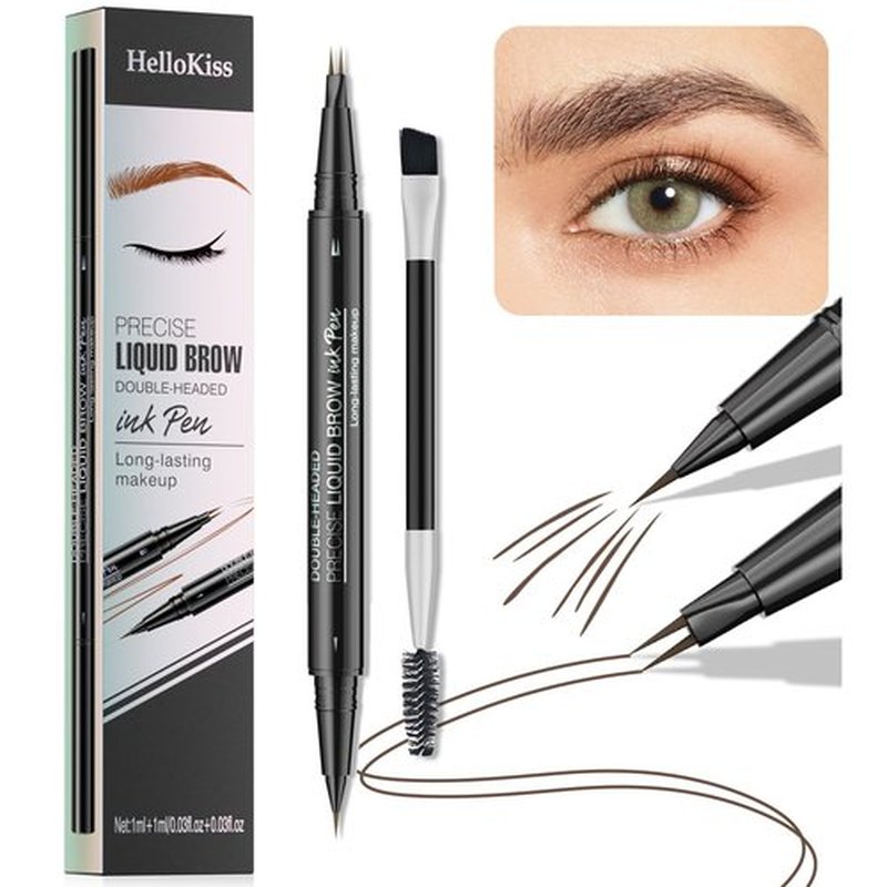 NAISSIYA Microblading Eyebrow Pencil, 2-Tip Double-Ended Eyebrow Pen with Eyebrow Brush, Waterproof and Sweat Proof, Create Natural Hair-Like Brows for Women Stay on All Day(Brown)