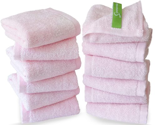 SUMMERMIA 12 Pack Washcloths 13" x 13" - Soft Wash Cloths for Your Face Towel, Wash Cloths for Your Body (Pink)