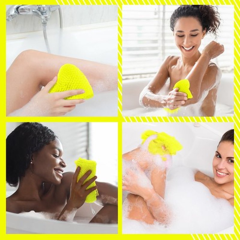 Geiserailie African Long Bathing Net Sponge Long Net Shower Body Scrubber Back Scrubber Skin Smoother Net Bathing Sponge for Daily Use or Stocking Stuffer (Luminous Yellow)