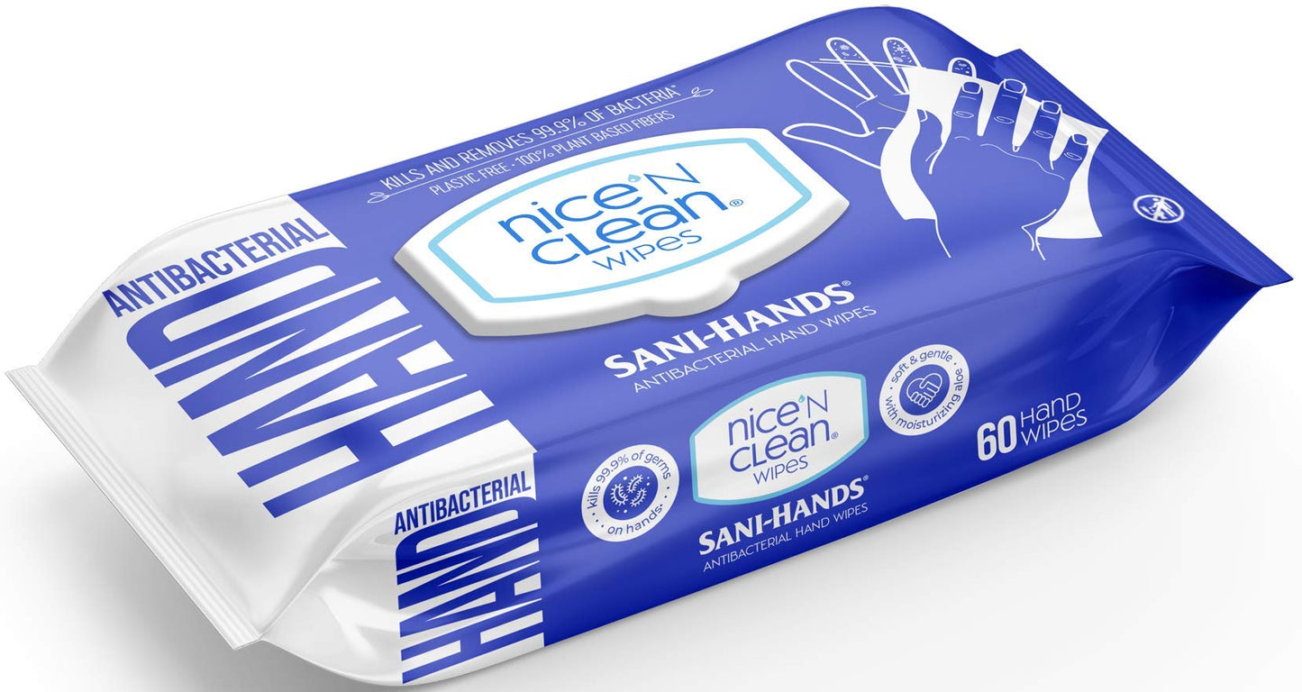 Nice 'N Clean Sensitive Skin Wet Hand Wipes Infused with Aloe, Blue, 60 Count, Pack of 8