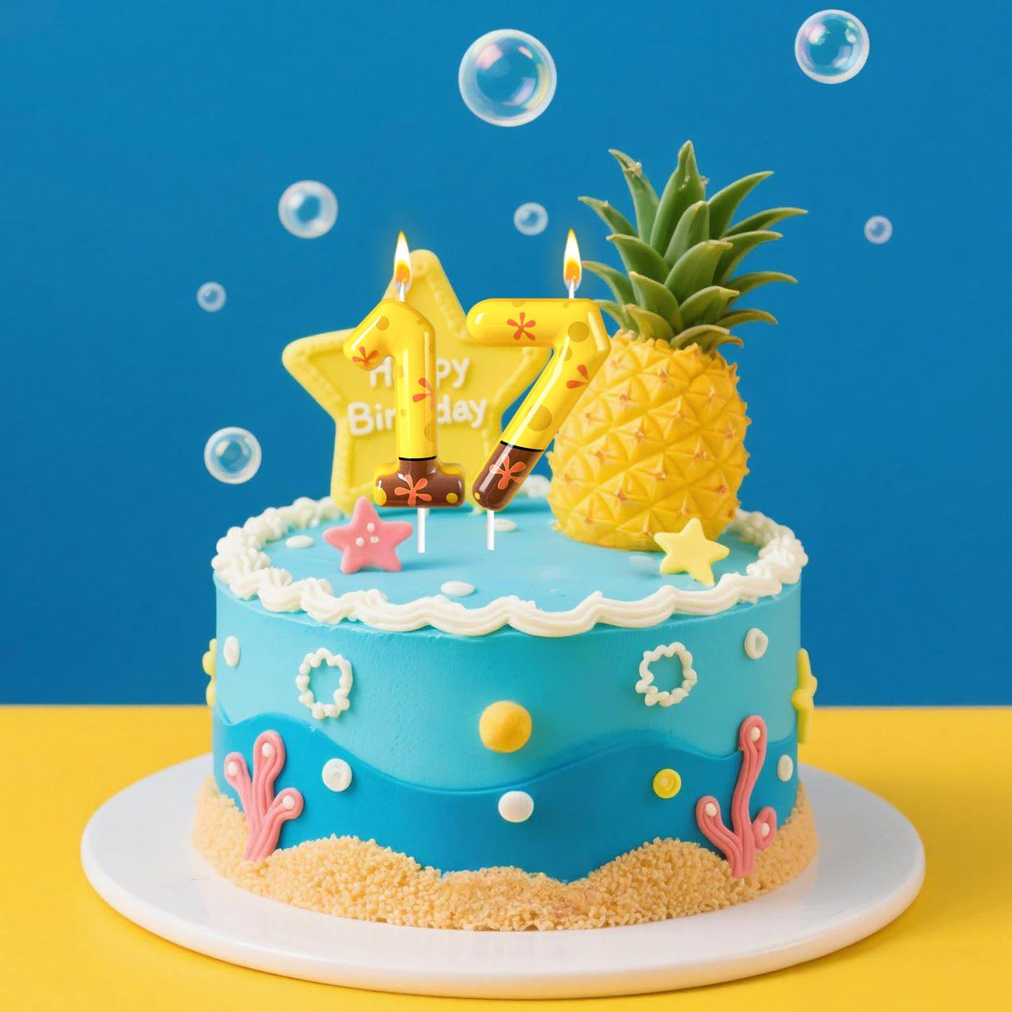 NHJINX Number 7 Birthday Candle, 7th Birthday Cake Decoration, Playful Yellow and Polka Dot Print, Suitable for Ocean Cartoon Theme Party Supplies and Celebration Decorations(Yellow 7)