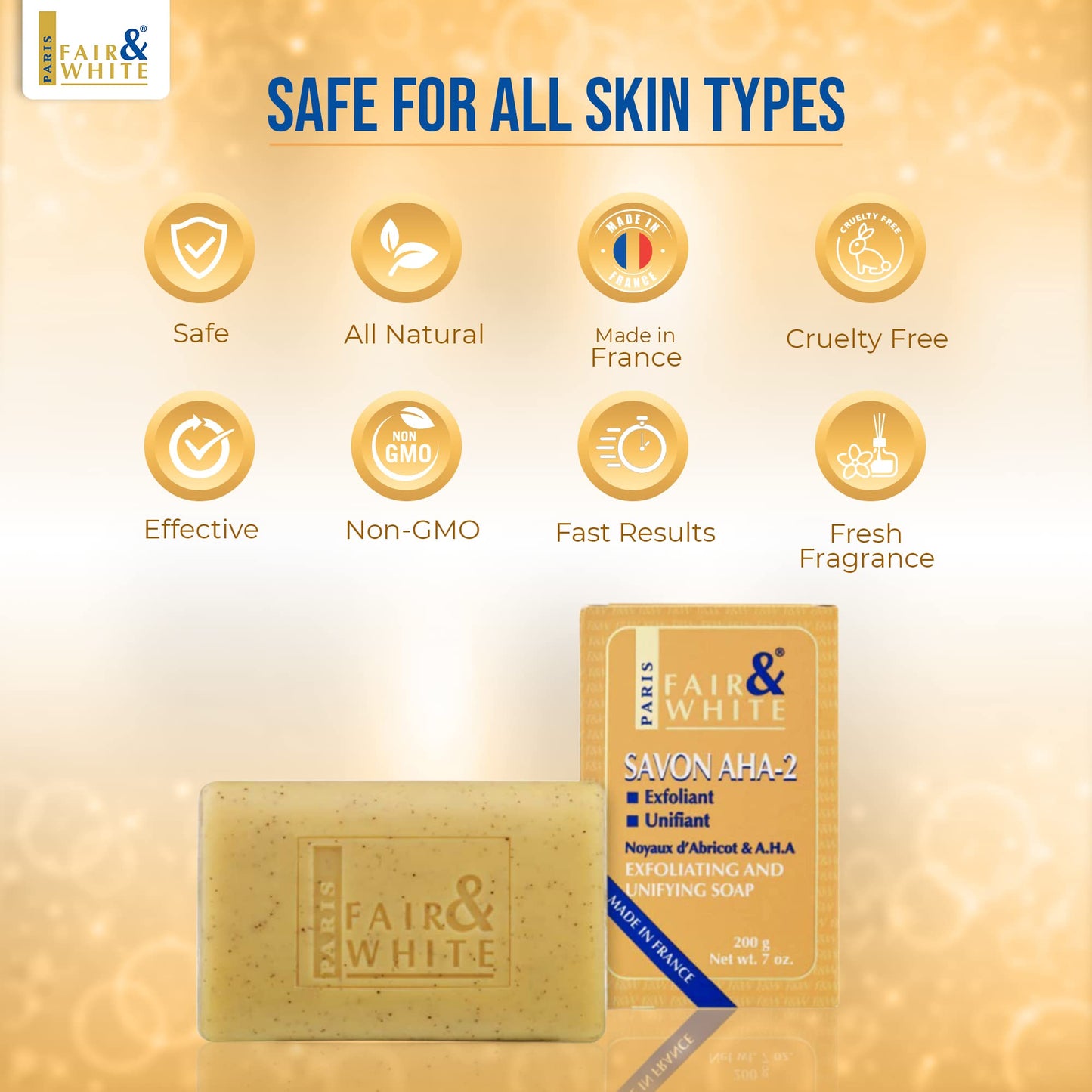 FAIR & WHITE Original AHA Exfoliating Soap - 200g / 7oz – Skin Brightening Soap, Lactic Acid Bar, Fade Dark Spots on: Face, Knees, Body & Armpits