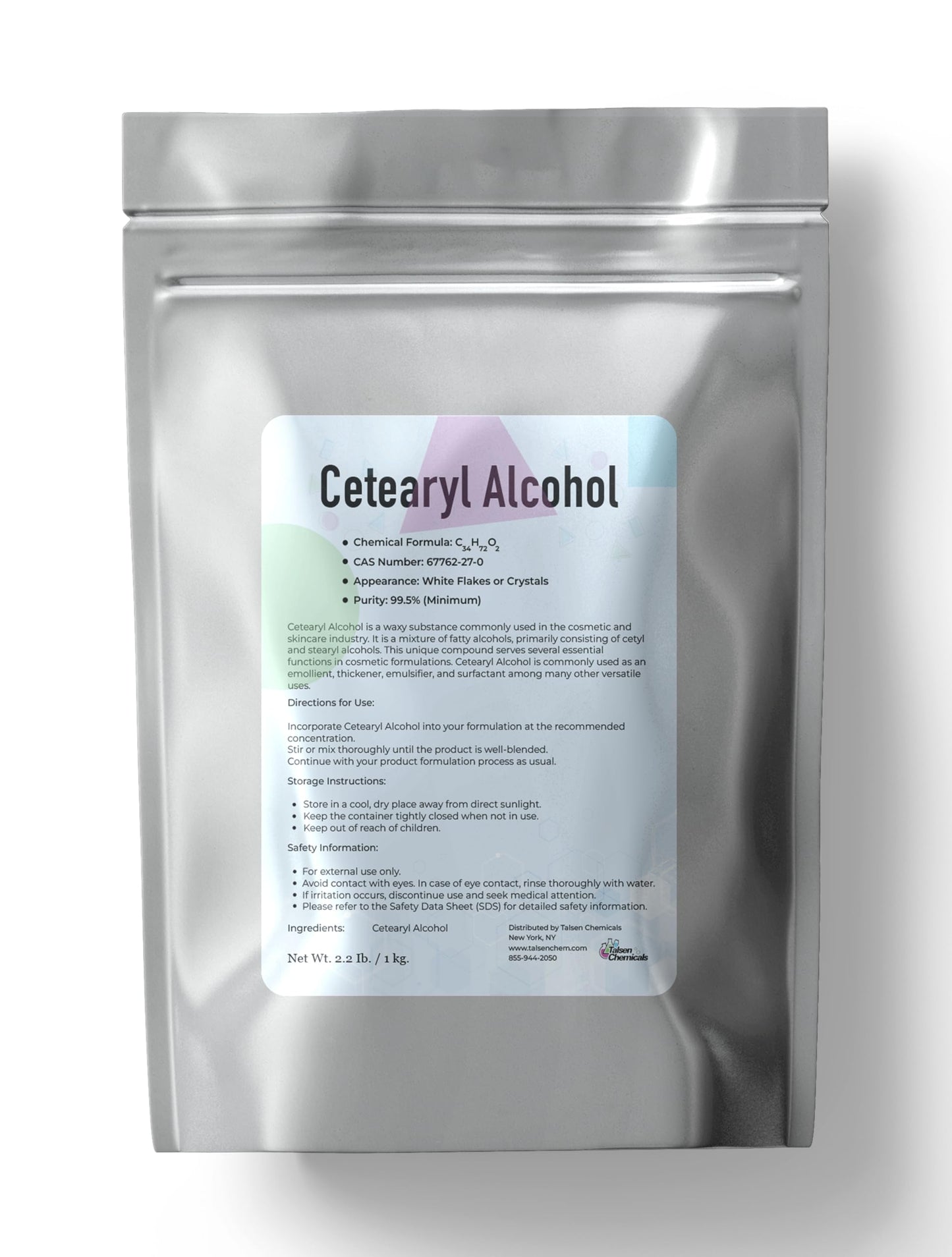 Cetearyl Alcohol Cosmetic Grade (2.2 lb / 1 kg) - Emulsifying Wax Organic for Body Butter, Cetearyl Alcohol Suitable for Making Conditioners, Scrubs and Creams by Talsen Chemicals