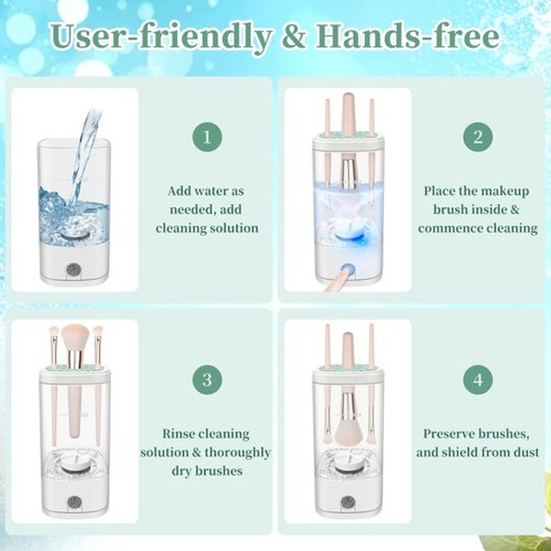 Tpsofy Electric Makeup Brush Cleaner Machine, Ultimate Efficient Automatic Cleaner for All Types of Makeup Brushes- Transparent